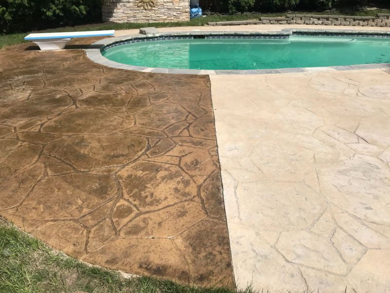 A clean and dirty portion of a pool deck in a house located in Fredericksburg.